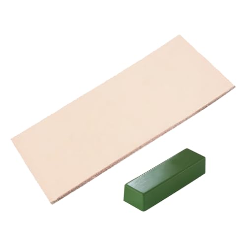 2 Pcs Leather Strop and Polishing Compound Kit Knife Sharpening Strop Premium Honing for Kitchen Knives Wood Carving Tools Razors Hunting Blades with Double Sided Stropping Surface