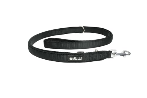 Petlando Hundeleine kleine Hunde leicht, weich mit Mesh gepolstert, robust & pflegeleicht, Führleine Schwarz 300 x 1,5 cm, 3-Fach verstellbar