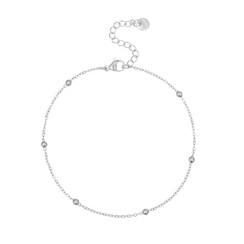 Image of NONAMOIS Ankle Bracelets for Women Dainty 18K Gold Plated Anklet Waterproof Round Beaded Paperclip Herringbone Pearl Chain Anklets Waterproof Beach Foot Jewelry