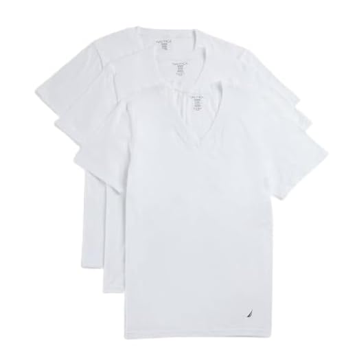 Nautica Mens 3-Pack Cotton V-Neck T-Shirt, Adult, White, M