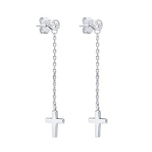 YDYDTTKD Pendientes de circonita con Forma de Cruz para Mujer, Piercing de Cadena, Pendiente con Hebilla para Oreja, joyería