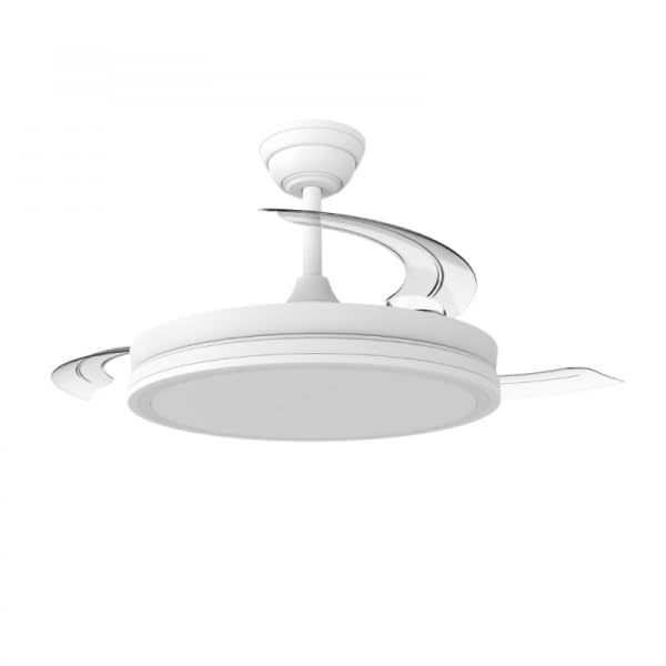 Bilake Beach Ventilador de Techo LED 48W | Aspas Retráctiles | Motor DC 7 Velocidades | Modo Noche 28dB | Luz CCT Regulable 3000-4000-6000K | Verano/Invierno | Mando a Distancia (Blanco)