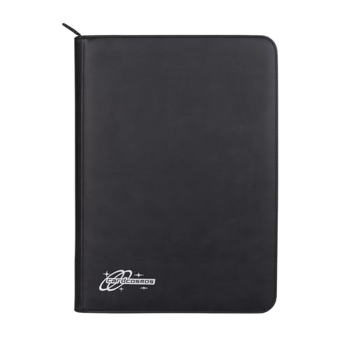 cardcosmos 9 Pocket Zip Premium Leder Binder – Kartenalbum für 360 Karten – Säurefrei, PVC-frei, Reißverschluss, Seitliche Einschubtaschen – Ideal für TCG-Sammlungen und doppelt gesleevte Karten