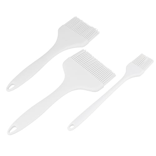 JIAYUET 9 Stück Weiß Silikon Backpinsel Set, 9/7/3cm Breiter Silikonpinsel Küche, 21cm Länge Kochpinsel mit Aufhängeloch für Backen, Grillen, Kochen, BBQ