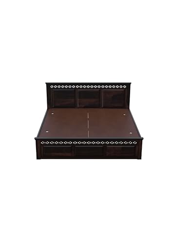 Image of Solid Sheesham Wood Queen Size Bed Without Storage | Wooden Double Bed Cot for Bedroom Furniture | Platform Bed | Palang for Hotels | Walnut, Recommended Mattress Size: 78 X 60 Inch