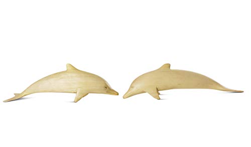 G6 Collection Wooden Hand Carved Set Of 2 Swimming Dolphins Statue Sculpture Wood Home Decor Accent Figurine Handcrafted Handmade Seaside Tropical Nautical Ocean Coastal Decoration Set Of 2 Dolphins #TOP13