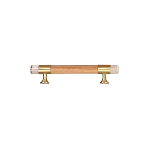 MAXWOLF Modern Adjustable Brushed Brass Wooden Handles for Cabinets, 3 3/4 Wood Cabinet Pulls, 4 Inch Wood Drawer Pulls for Farmhouse Decor (6, 3 3/4 Inches Acrylic Beech) Cover