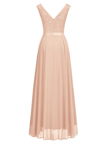 Image of Miusol Women's Sexy Deep V-Neck Sequin Lace Double Sleeveless Evening Party Maxi Dress
