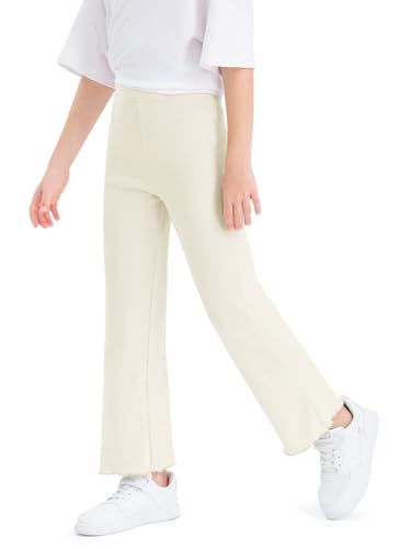 Haloumoning Girls Bell Bottom Stretchy Knit Pants Summer Flare Ribbed Bootcut Leggings 5-14 Years3