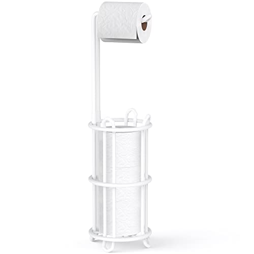 Meangood Toilet Paper Holder Stand And Tissue Paper Roll Dispenser For 4 Mega Rolls, Bathroom Free Standing Tissue Roll Storage Holder Rack, Metal Wire White #TOP7