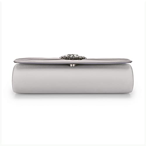 Image of Evening Bags For Women Pleated Satin Rhinestone Brooch Prom Clutch Purse With Detachable Chain Strap