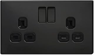 BG Electrical FBN22B-01 Double Switched Screwless Flat Plate Power Socket, Black Nickel, 13 Amp