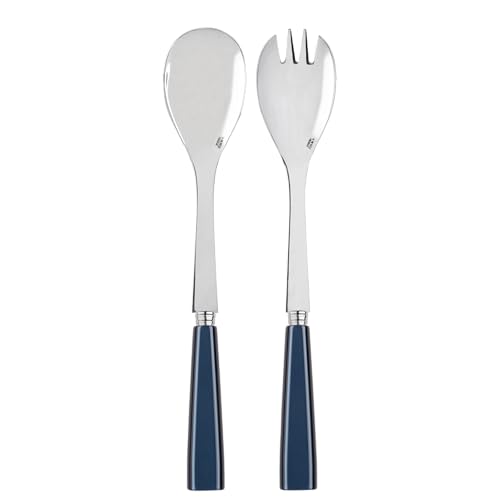 SABRE PARIS - 2-Piece Salad Servers 10.2 inches - Icône Collection - Stainless Steel & Acrylic - Dishwasher Safe - Midnight Blue