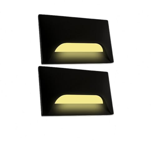 MAQON Italic Black 3&4 Modular Western LED Foot Light Convertible Under Cabinet Light, Soft White Outdoor Deck Wall Recessed Foot Stair Nosing Light (Yellow(W.W.), Pack of 2)