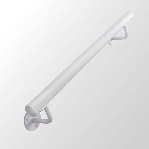 Purife Barandilla de escalera de metal blanco resistente de 2 pies para interiores, pasamanos de escalera de tubo de montaje en pared, barandilla para escalones interiores y exteriores, barandilla de