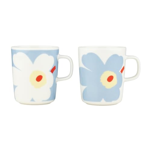 MARIMEKKO Oiva/Juhla Unikko Mug Set of 2 – Refine Your Kitchen Décor with Our Iconic Floral Stoneware – Stylish Porcelain Coffee Mugs to Elevate Your Drinking Experience (8,4oz)