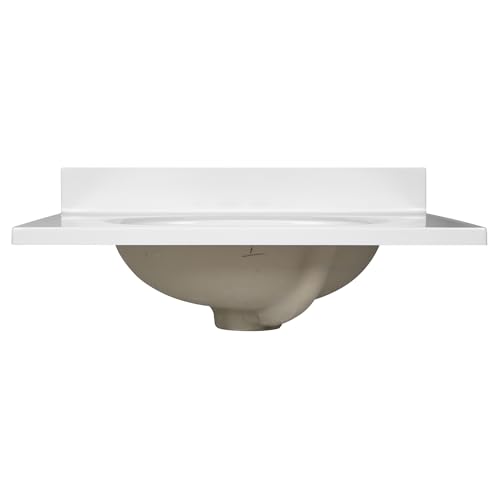 Image of Design House Vanity Top With Sink, 4-Inch Backsplash, Cultured Marble, Stain-Resistant, Pre-Drilled Centerset Holes, White, 25 in W x 19 in D x 10.4 in H, 586180
