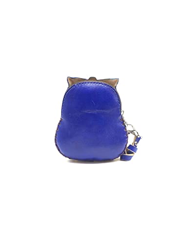 Handmade Vintage Genuine Leather 3D Animal Owl Coin Purse with Removable Wrist Strap (Blue)2