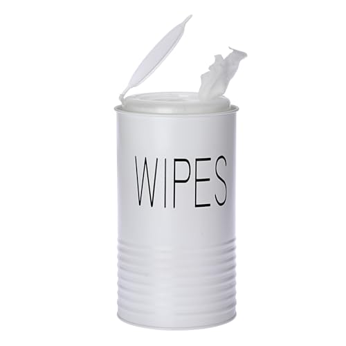 OGANAZI Contenitore per salviettine disinfettanti, dispenser bianco, rotondo, per salviettine umidificate, senza coperchio, in metallo, organizer per WC, bagno, cucina (solo scatola, senza salviettine