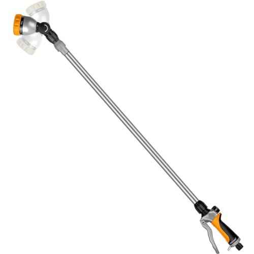 RESTMO 91152 cm Metal Watering Wand Long Telescopic Tube | 180 Adjustable Ratcheting Head | 7 Spray Patterns | Flow Control Garden Hose Sprayer to Water Hanging Baskets Shrubs Yellow