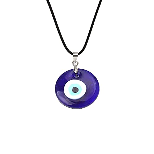 Colorful Bling Turkish Blue Evil Eye Pendant Necklace Leather Rope Chain Cord Glass Evil Eye Protection Lucky Jewelry For Women Men-Round 1Pc #TOP23
