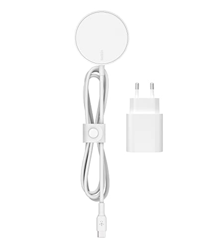 MagSafe 充电器,磁性便携式无线充电器(包括 20W 电源适配器和 2m 电缆,适用于 iPhone 14 和 iPhone 13 型号和其他 MagSafe 设备)- 白色