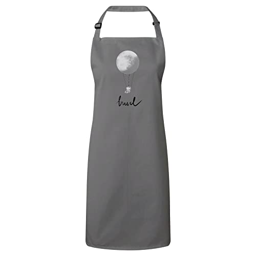 Tablier cuisine premium gris au design soigné voyage lune montgolfière