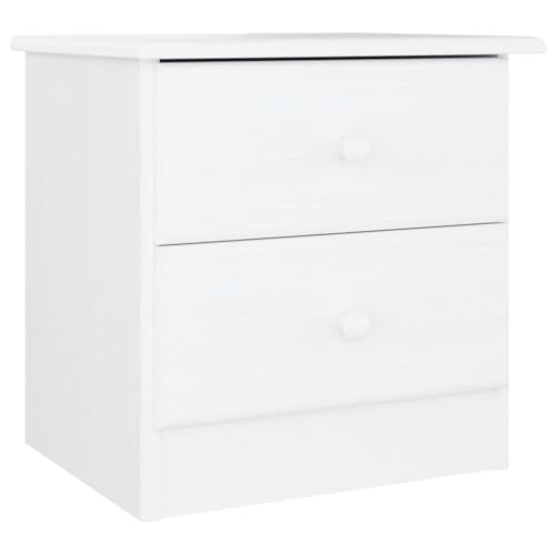 HETFTJN Alta Table de chevet en pin massif avec 2 tiroirs Blanc 41 × 35 × 41 cm