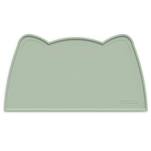 OHMO - Cat Food Mat, Silicone Pet Feeding Mat for Floor Non-Skid Waterproof Dog Water Bowl Tray, Easy to Clean Pet Placemat (Sage Green, 18 * 9.8'')