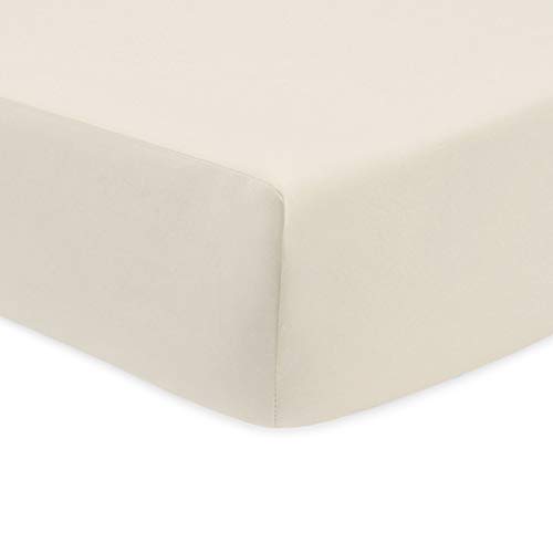 Image of American Baby Company 100% Natural Cotton Percale Fitted Crib Sheet for Standard Crib and Toddler Mattresses, Ecru, Soft Breathable, for Boys and Girls
