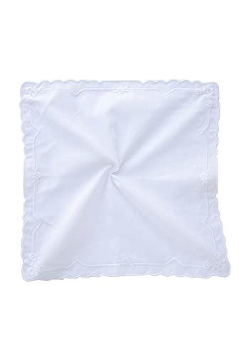 Srffbremeoly Women's Cotton Handkerchiefs Embroidered Scalloped White Hankies Ladies Wedding Gift, One Size #TOP3