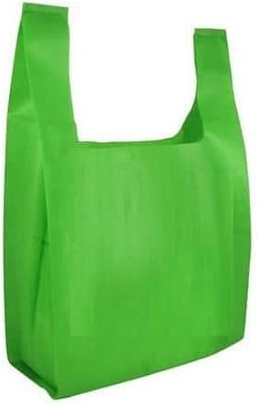 Tezraftaar® 200 x Vest Style Plastic Carrier Bags 11" x 17" x 21", 18mu Green Heavy Duty Carry Bag for Apparel Shopping Gift Boutique Groceries & Shopping
