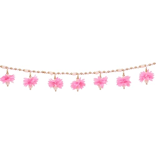 Image of Akaar Decor Floral Pearl Bead Toran with Pink Flower Latkans | Decorative Door Toran for Home Entrance, Mandir & Pooja Room | Diwali Decoration, Wedding & Festive Wall Hanging