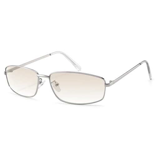 Hycredi Trendy Y2K Sunglasses for Women Men Cool Retro Wrap-Around Shades Reatangle Metal Style Eyewear - Silver/Silver Mirror