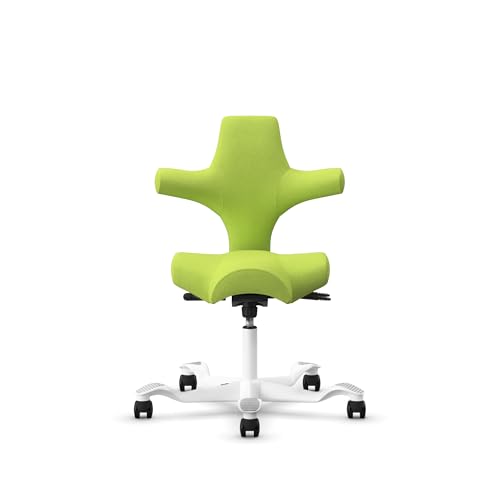 Image of HAG Capisco Standard Chair-White Frame-Upholstered Bright Green