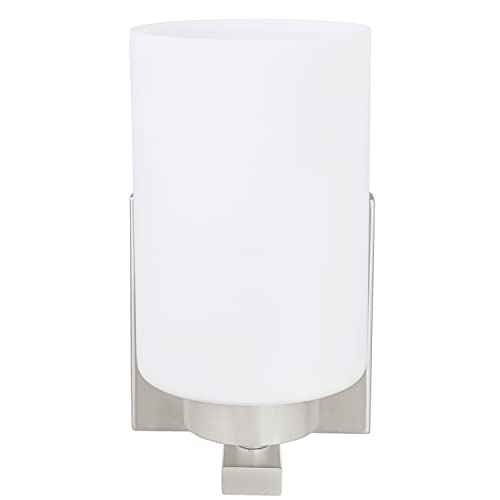 Image of Aspen Creative 62218, One-Light Metal Bathroom Vanity Wall Light Fixture, 4-3 /4 inch Wide, Transitional Design in Satin Nickel