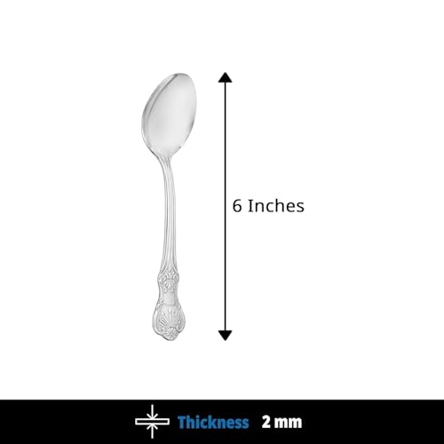 Image of Culinex Premium 18 /8 Stainless Steel 6 inch Dessert Spoon Set of 12 for Dining Table, Kitchen | Silver Rustproof Flatware, Tableware Cutlery By thinKitchen (Fest)