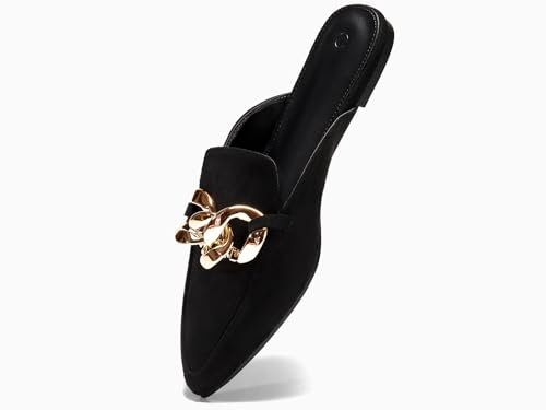Image of Juliet Holy Womens Mules Flats Pointed Toe Backless Loafers Slip on Metal Chain Slides