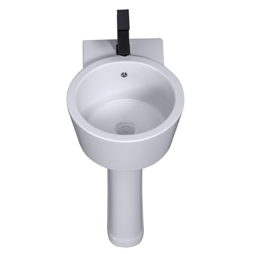 Lavabo de pedestal de una pieza, Fregadero de pedestal de cerámica blanco, Lavabo de baño de pedestal con desbordamiento, Muebles de baño con columna de tocador, Fregadero de pedestal de baño