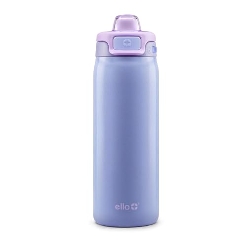 Ello Kids Pop & Fill 18oz Stainless Steel Water Bottle with Quick Fill Technology, Double-Wall Vacuum Insulation, Leak Proof Locking Lid, Sip & Chug, BPA Free, Gifts for Girls Boys, Purple Holographic
