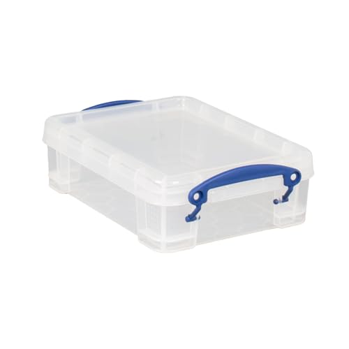 Image of Really Useful Box 1.75 Liter Plastic Stackable Storage Container with Snap Lid & Built-In Clip Lock Handles for Home or Office Organization, 4 Pack