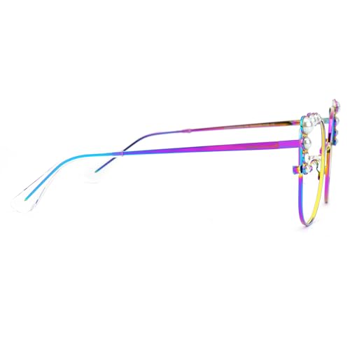 Image of Zeelool Stylish Metal Cat Eye Glasses Frame for Women with Non-prescription Clear Lens ZJGM751692-04 Multicolor, Large