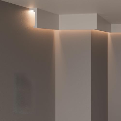 Cornici velette per led a soffitto e parete (lunghezza 2 metri - NH3), per illuminazione indiretta con le strisce led | decorative, prefabbricate in duropolimero