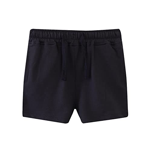 HILEELANG Toddler Unisex Boy Girl Sweat Shorts Summer Cotton Adjust Knit Navy Blue Red Active Bike Short 2PC Sets 2T2