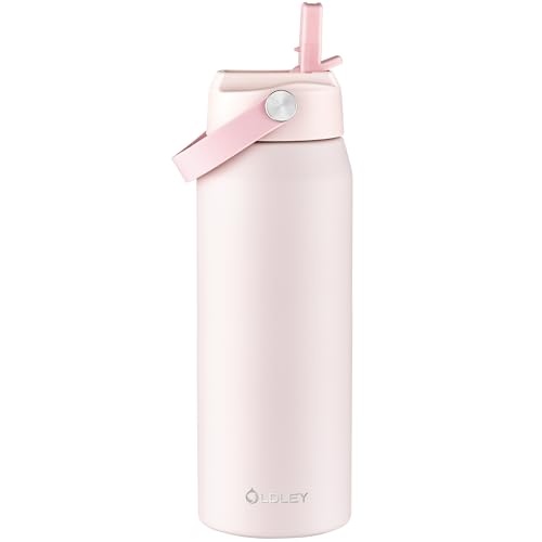 OLDLEY 750ml Insulated Water Bottle with Straw Stainless Steel Water Bottles with Handle Leakproof BPA Free Vacuum Metal Flask Keep Hot and Cold for Sports Travel Hiking (Pink)