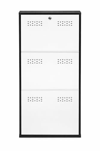 Image of 3 Door Wall Mounted Metal Shoe Rack with Lock | Black & White Dual Tone Foldable Shoe Cabinet | Space Saving Shoe Organizer | Ventilated Steel Shoe Stand Holds 9 -18 Pairs