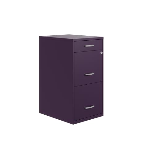 Hirsh Space Solutions 18' Deep Modern Metal Organizer File Cabinet with Cam Lock, 3-Drawer, Letter-Size, for Small Home/Home Office in Midnight Purple