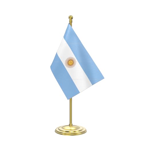 Image of The Flag Company Gold Acrylic Pole with Round Base | Desk Flag for Office, Reception & Home Decor (Argentina)