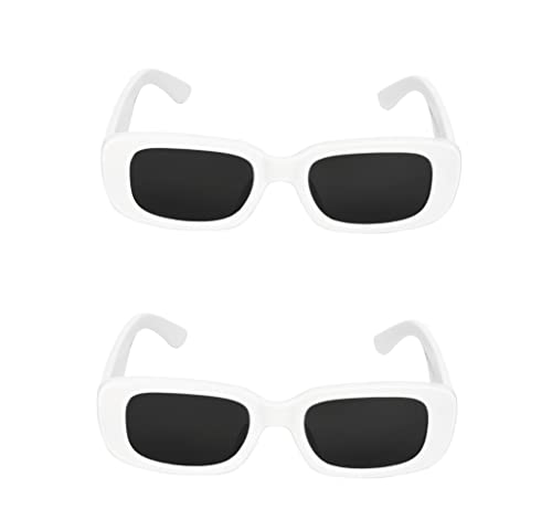 Image of Retro Rectangle Sunglasses for Women & Men | UV400 Protection | Trendy Thick Frame Fashion Eyewear | Lightweight Casual Shades | Black & White Combo Pack