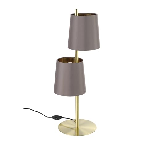 Eglo Lampada da tavolo Almeida 2, alta luce da comodino con paralumi, stile vintage, metallo ottone, tessuto cappuccino, attacco E27, 60,5 cm